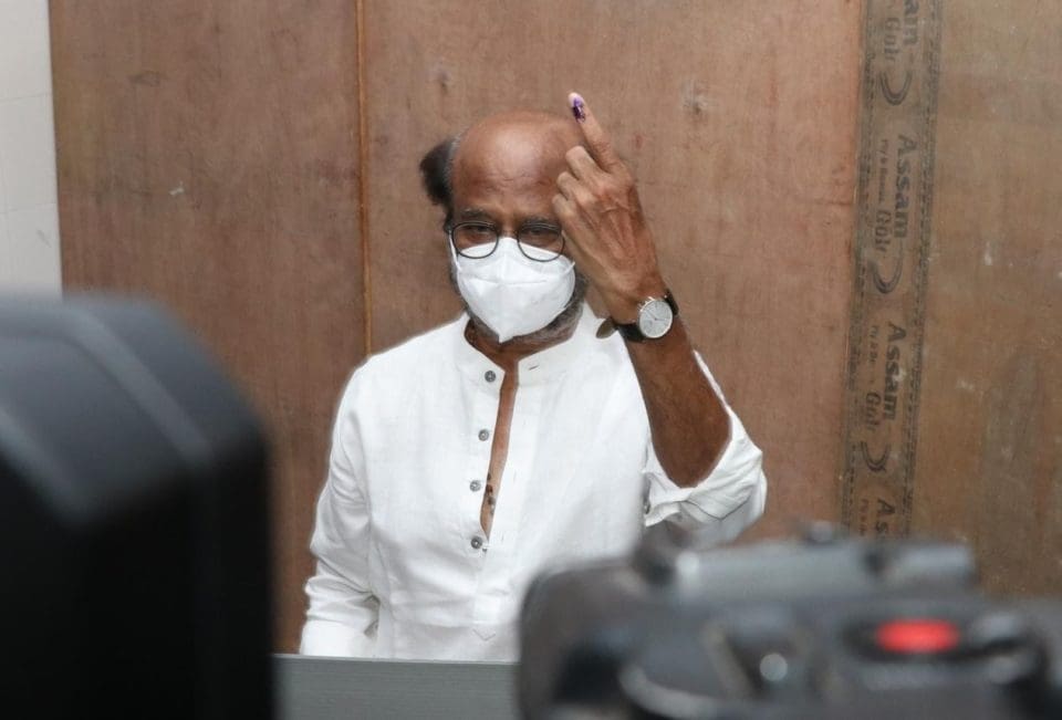Superstar #Rajinikanth cast his vote at StellaMaris