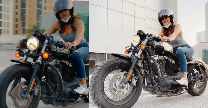 Vishal is a film actress came back on a ‘Harley Davidson’ bike